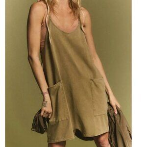 Free People Hot Shot Olive Green Tan Romper Large
